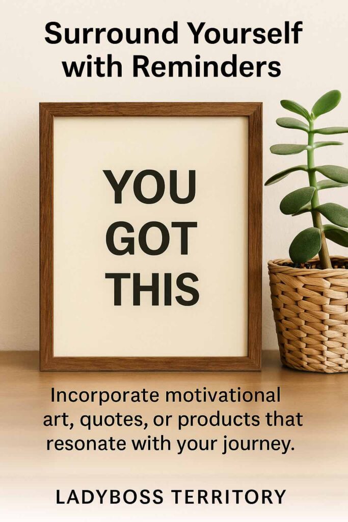 Framed motivational quote “You Got This” on a wooden desk with a potted plant, inspiring a growth mindset.