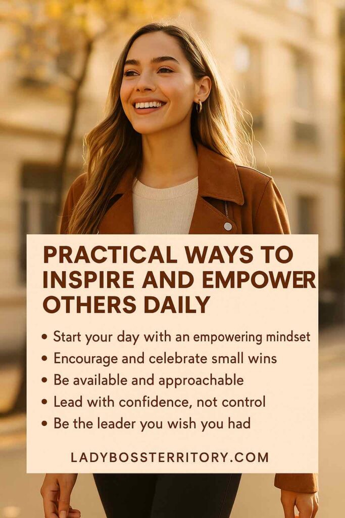 Confident smiling woman outdoors, embodying daily practices to inspire and empower others through a positive mindset