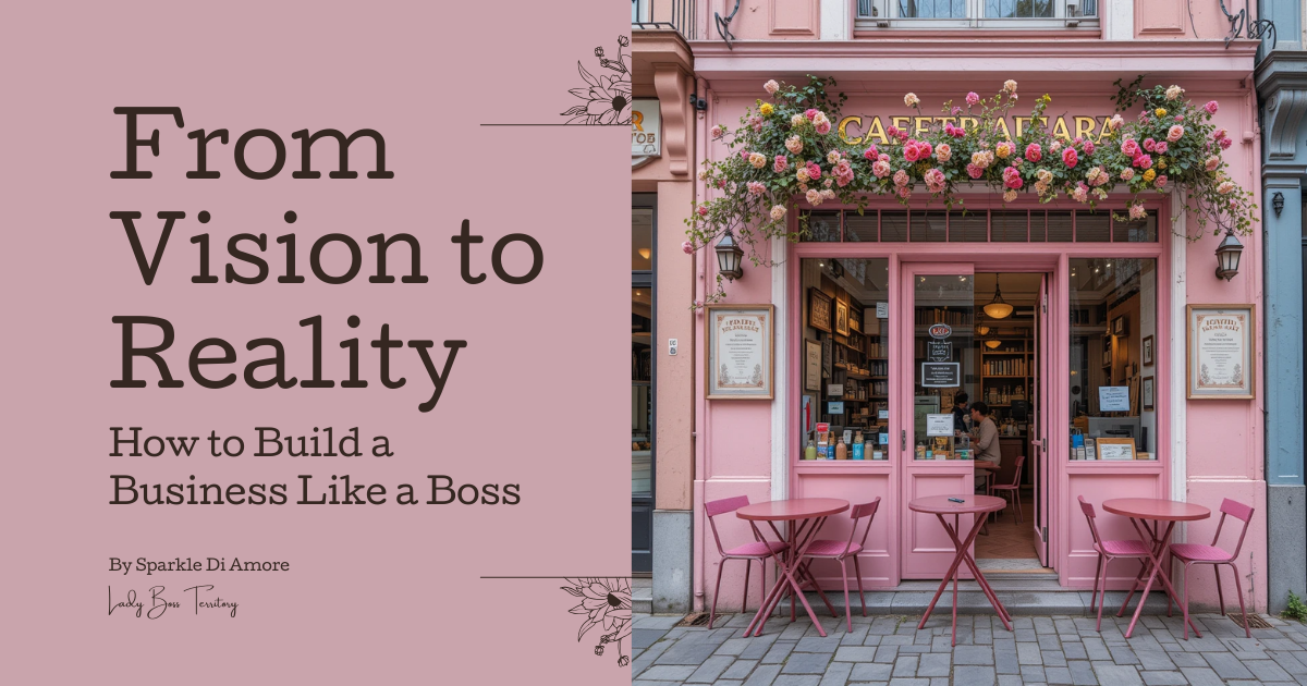 From Vision to Reality - How to Build a Business Like a Boss | Pink storefront with cafe tables and flowers