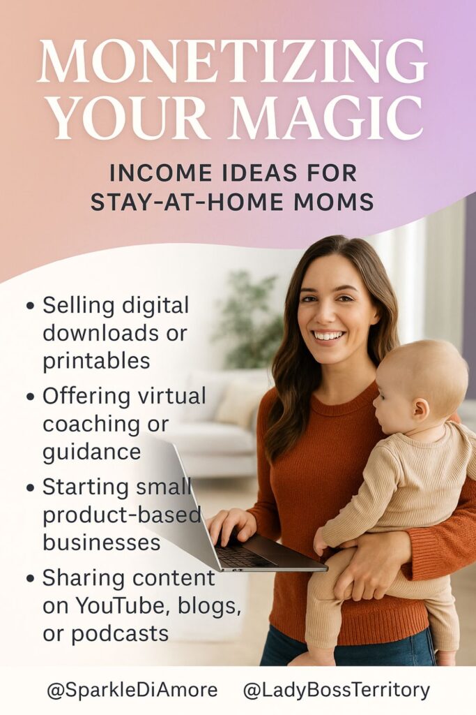 Smiling stay-at-home mom holding baby and laptop exploring income ideas