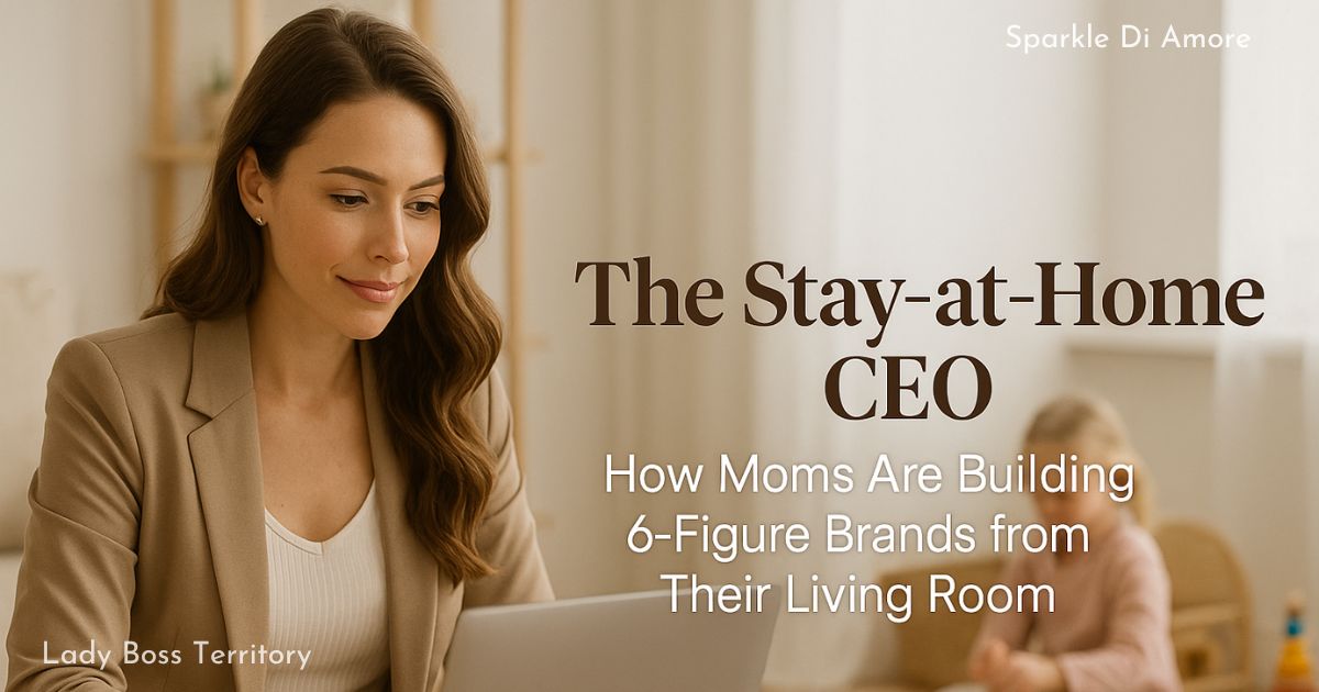 Stay-at-home mom working on laptop building a 6-figure online business from home