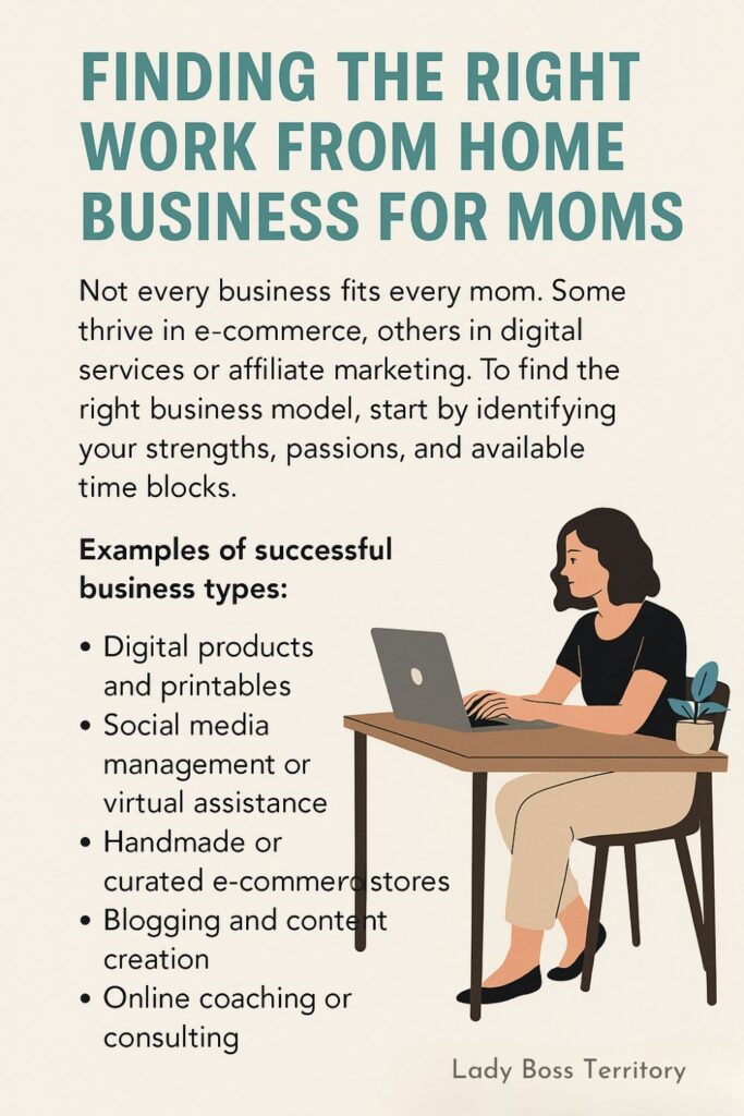 Illustration of a mom working from home on a laptop, exploring online business ideas