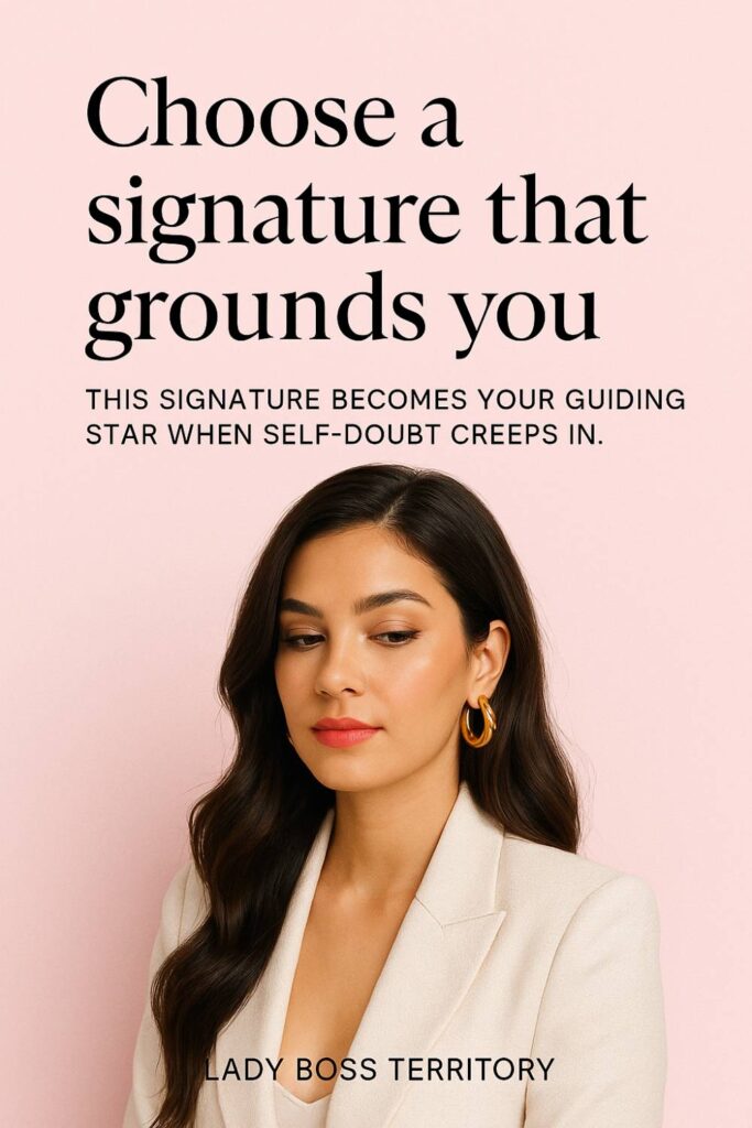 Confident woman in a cream blazer with bold earrings, symbolizing clarity and grounded personal branding after burnout.