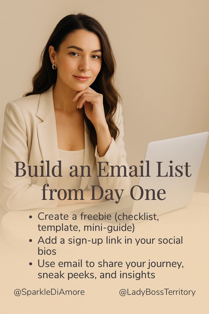 Female entrepreneur planning email list strategy before launching a product