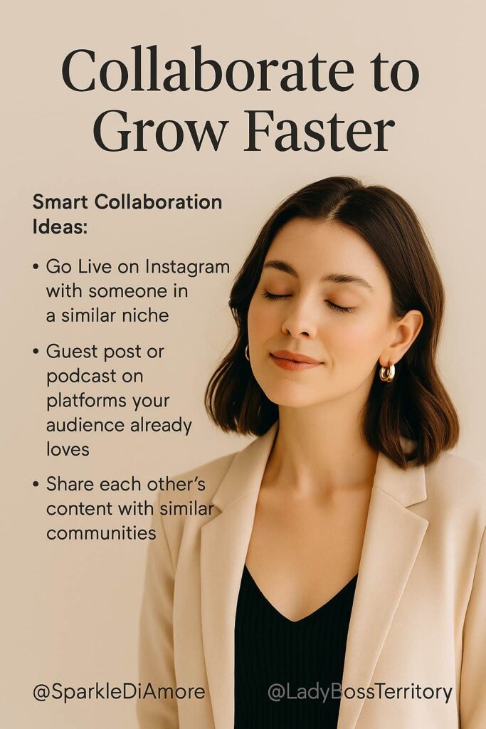 Female entrepreneur using collaboration to grow online audience faster