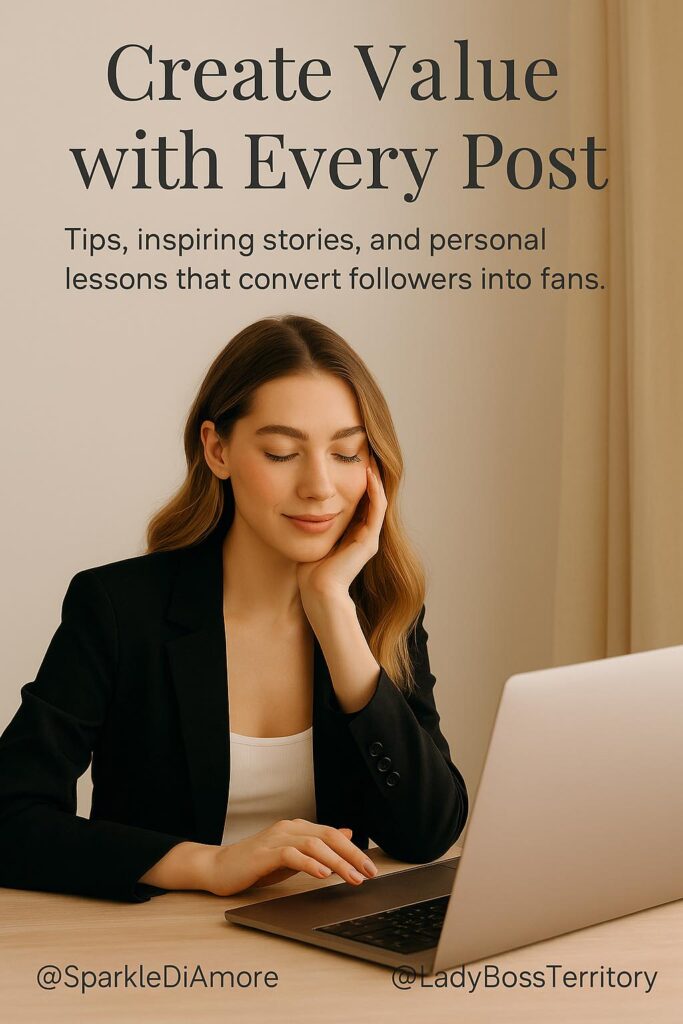 Woman creating valuable content on laptop to grow loyal audience before launch