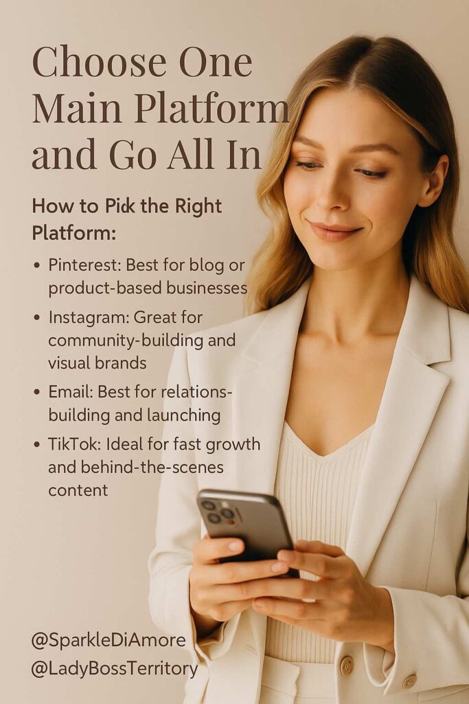 Female entrepreneur choosing the right platform to build an audience before product launch