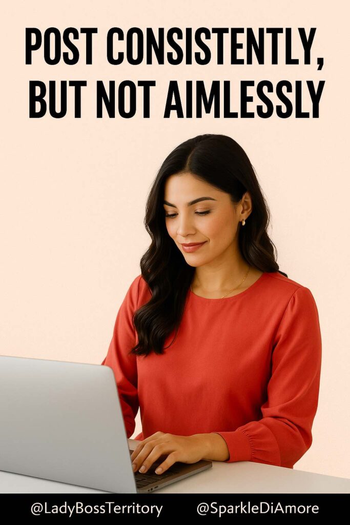 Female entrepreneur working on Pinterest content strategy with focused consistency