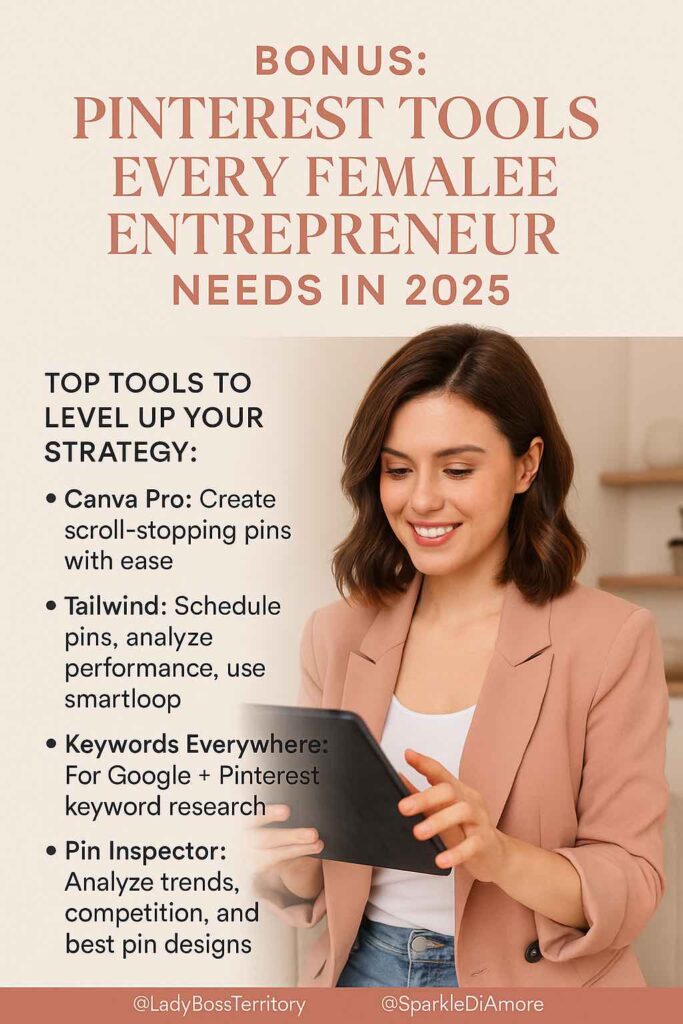 Smiling woman using tablet to explore Pinterest tools for marketing success in 2025