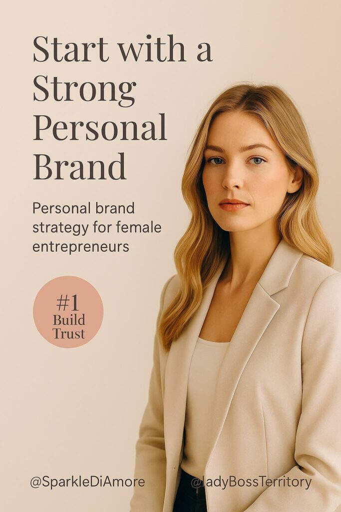 Confident female entrepreneur showcasing personal brand strategy to build trust