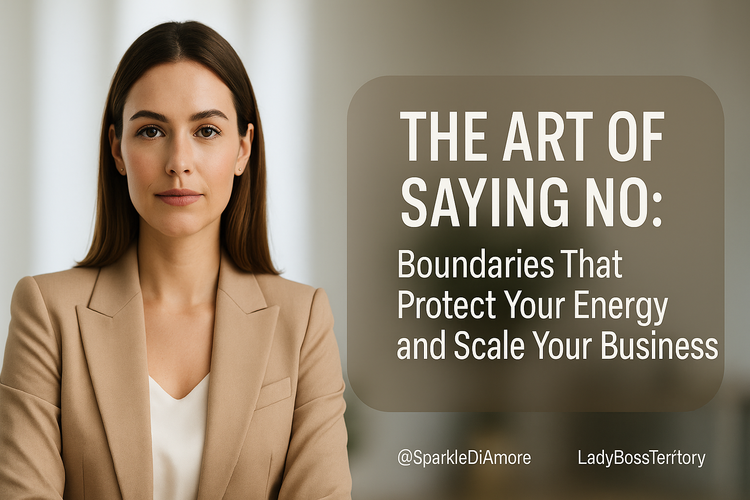 Confident chic businesswoman in beige blazer – The Art of Saying No – Boundaries to Protect Your Energy and Scale Your Business